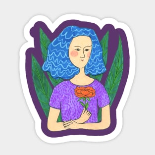 Girl With A Rose Sticker